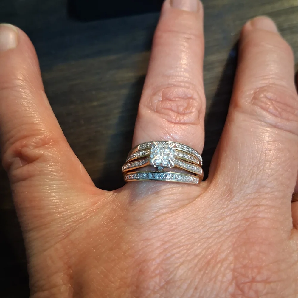 18KT Gold-Plated Sterling Silver Diamond Bridal Ring Set - White/Gold